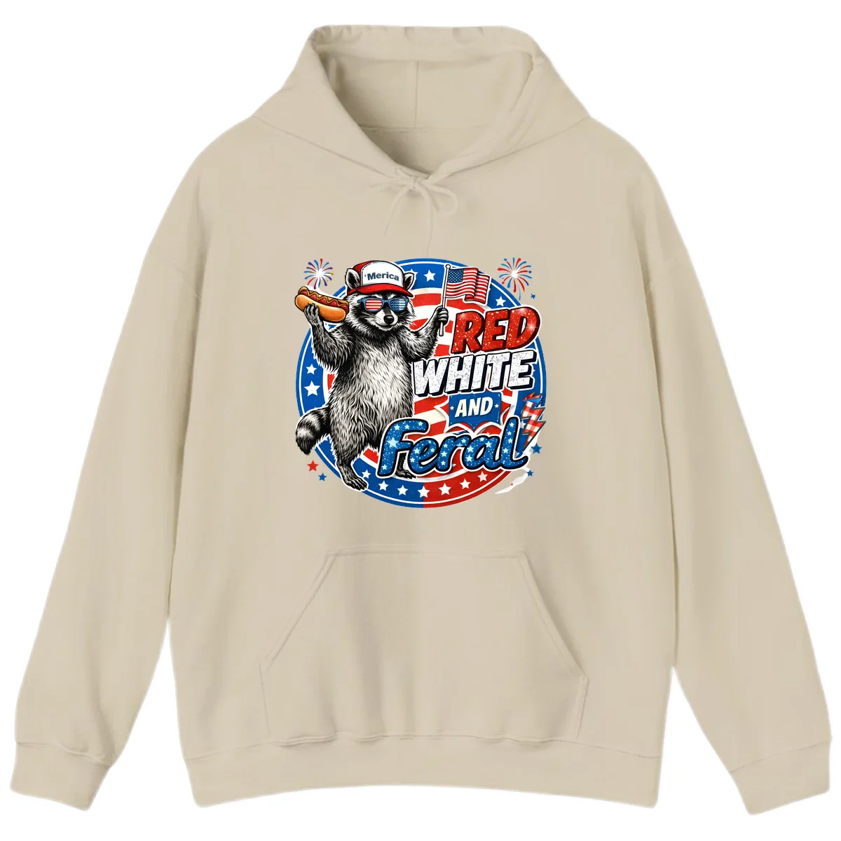 Patriotic Raccoon 'Merica Hoodie in Sand