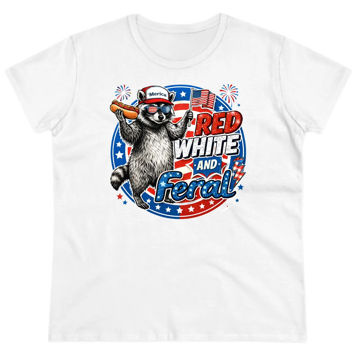 Patriotic Raccoon 'Merica Ladies Tee in White