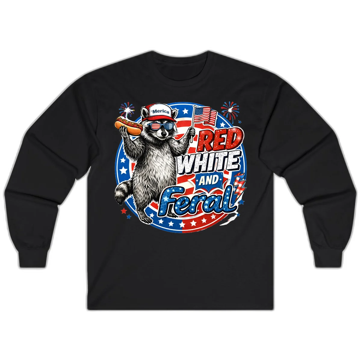 Patriotic Raccoon 'Merica Long Sleeve in Black