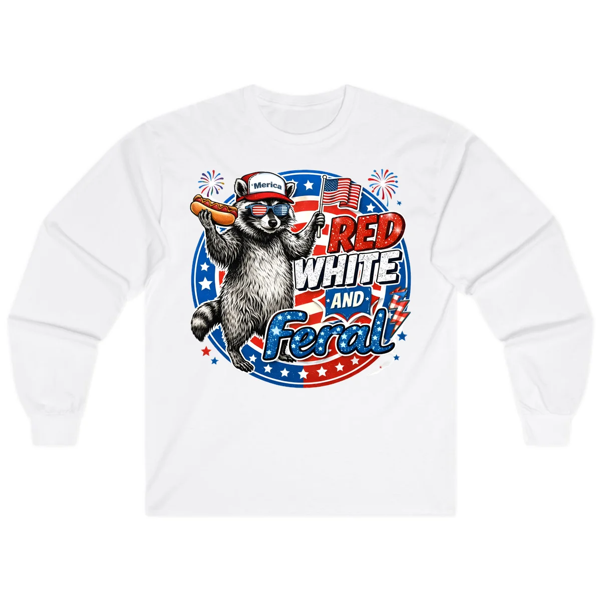 Patriotic Raccoon 'Merica Long Sleeve in White