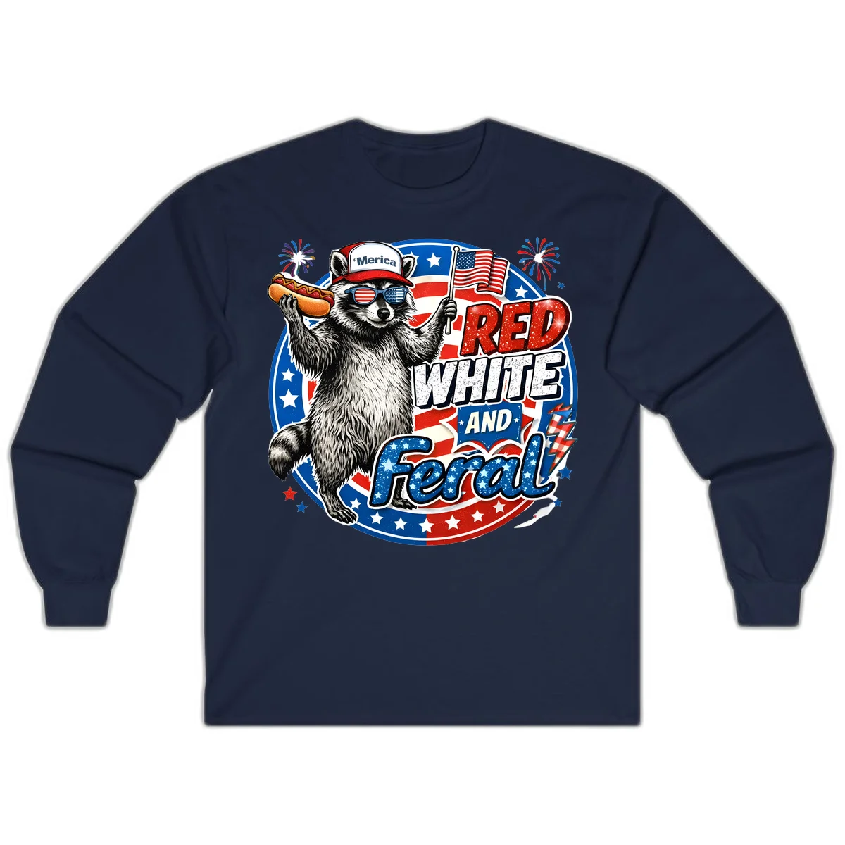 Patriotic Raccoon 'Merica Long Sleeve in Navy