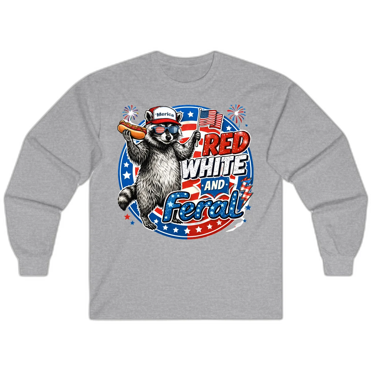 Patriotic Raccoon 'Merica Long Sleeve in Sport Grey