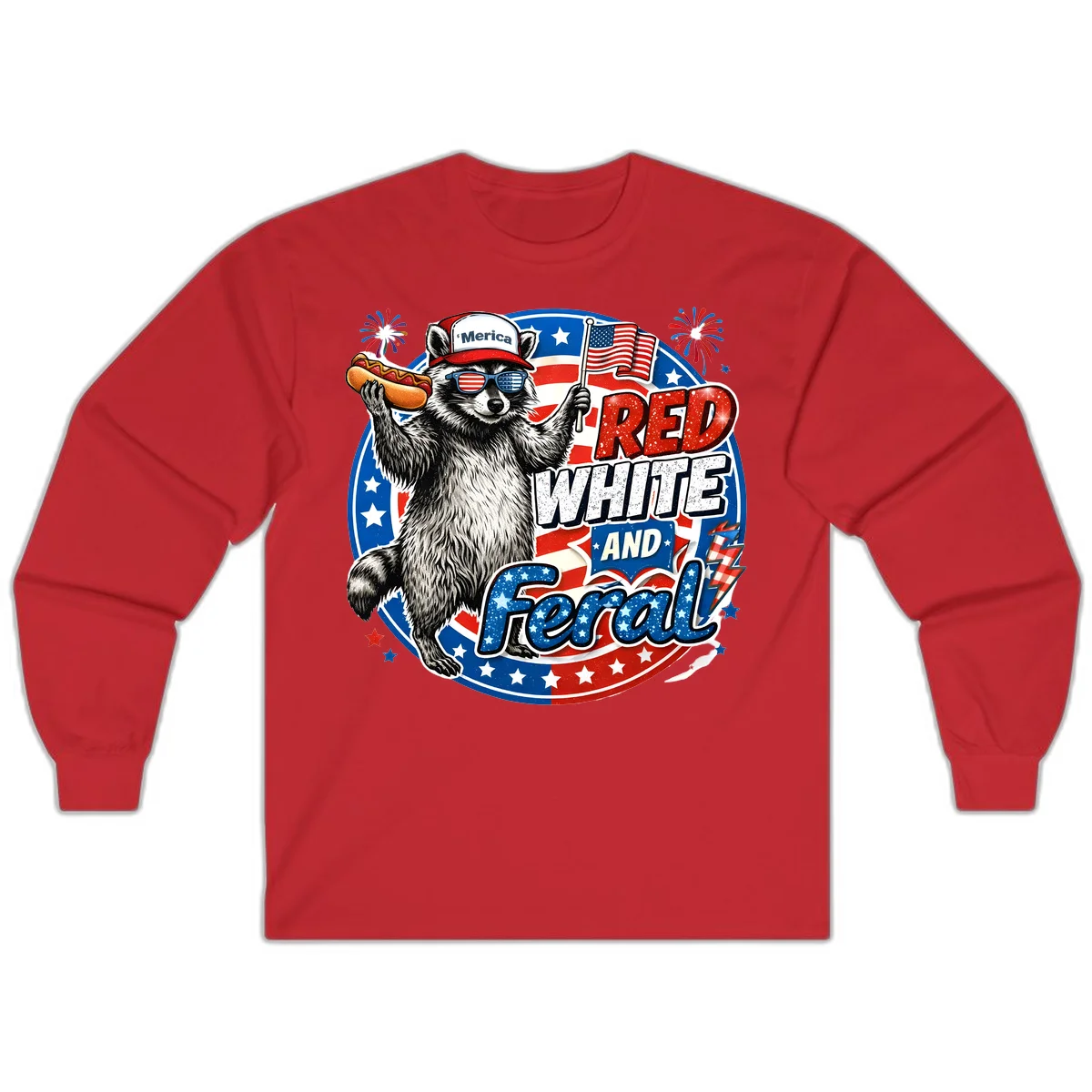 Patriotic Raccoon 'Merica Long Sleeve in Red