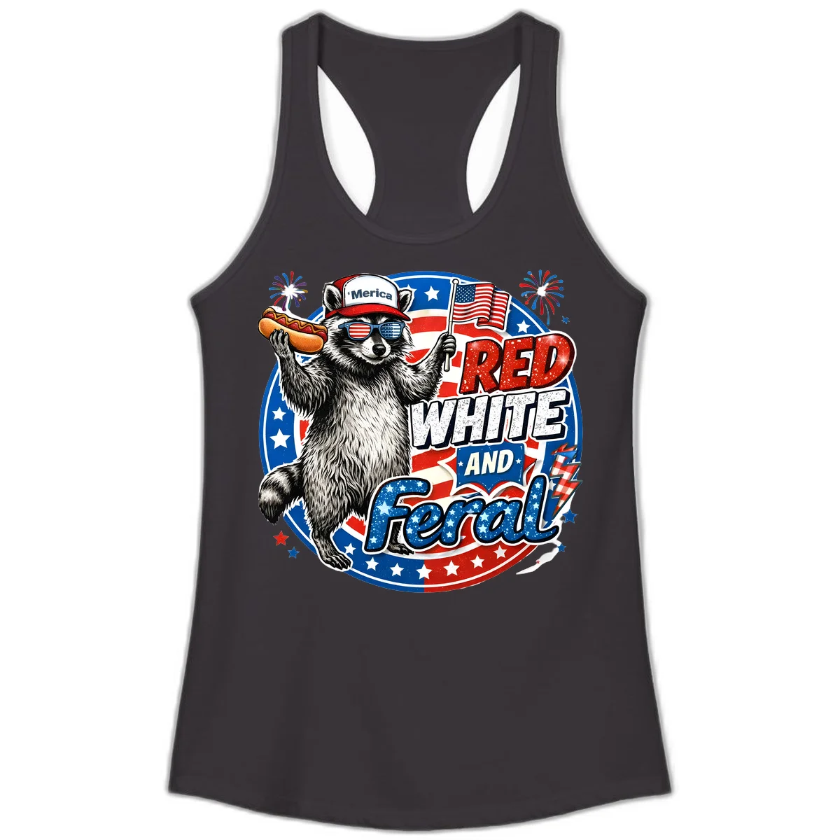 Patriotic Raccoon 'Merica Ladies Tank in Black