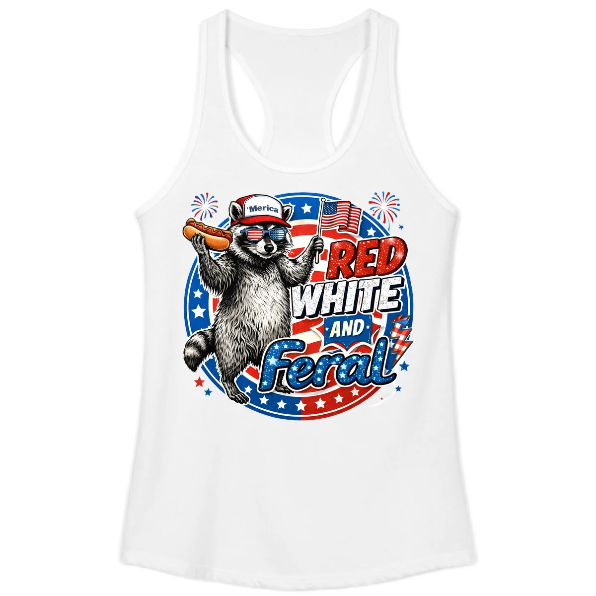 Patriotic Raccoon 'Merica Ladies Tank in White