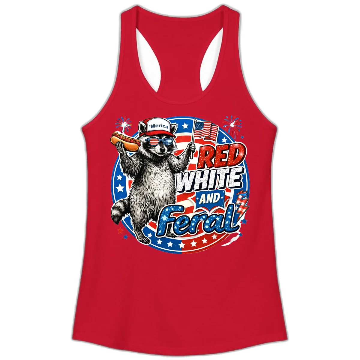 Patriotic Raccoon 'Merica Ladies Tank in Solid Red