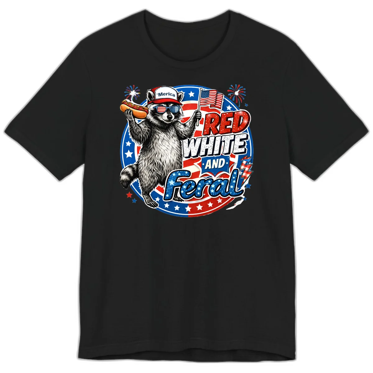 Patriotic Raccoon 'Merica Premium Tee in Black