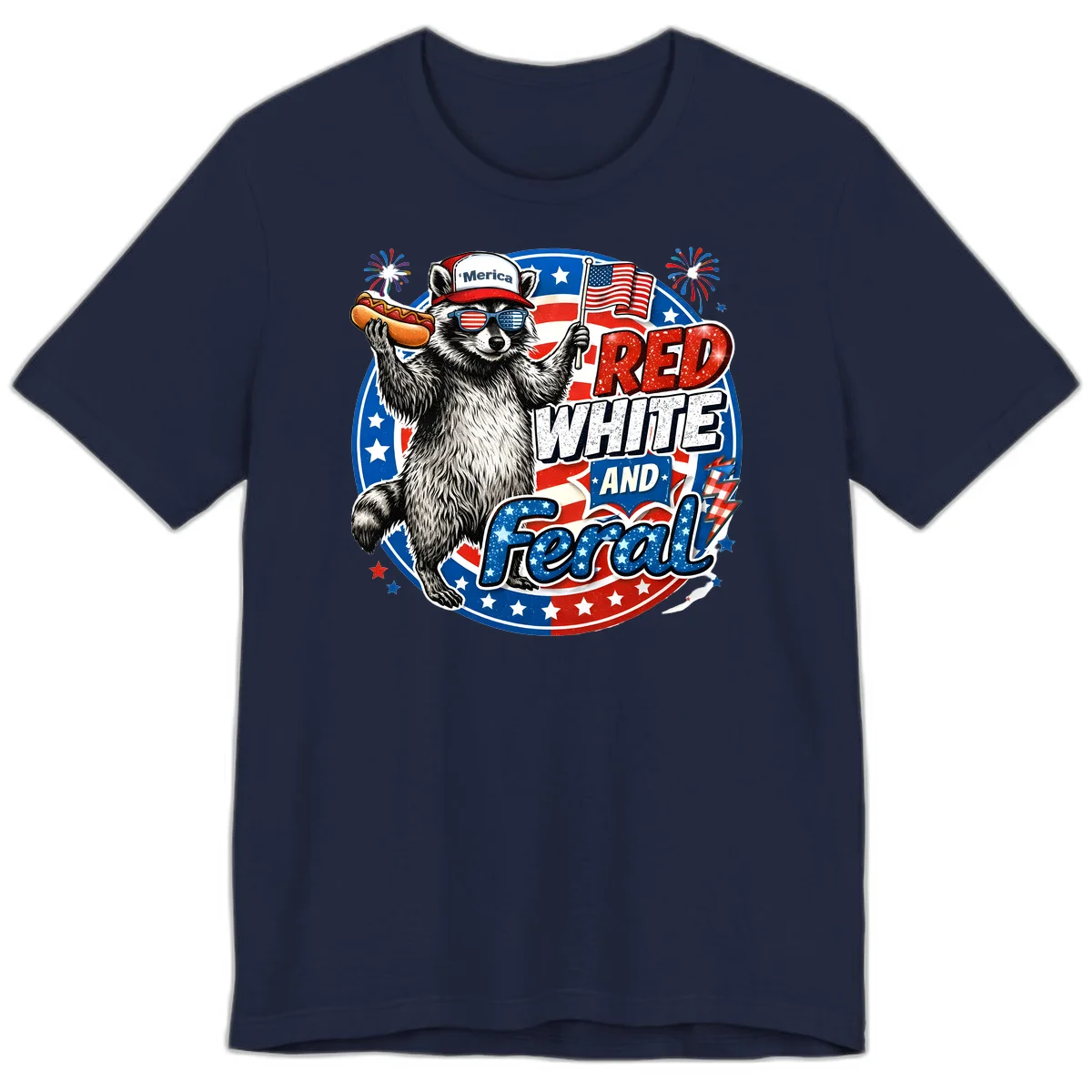 Patriotic Raccoon 'Merica Premium Tee in Navy
