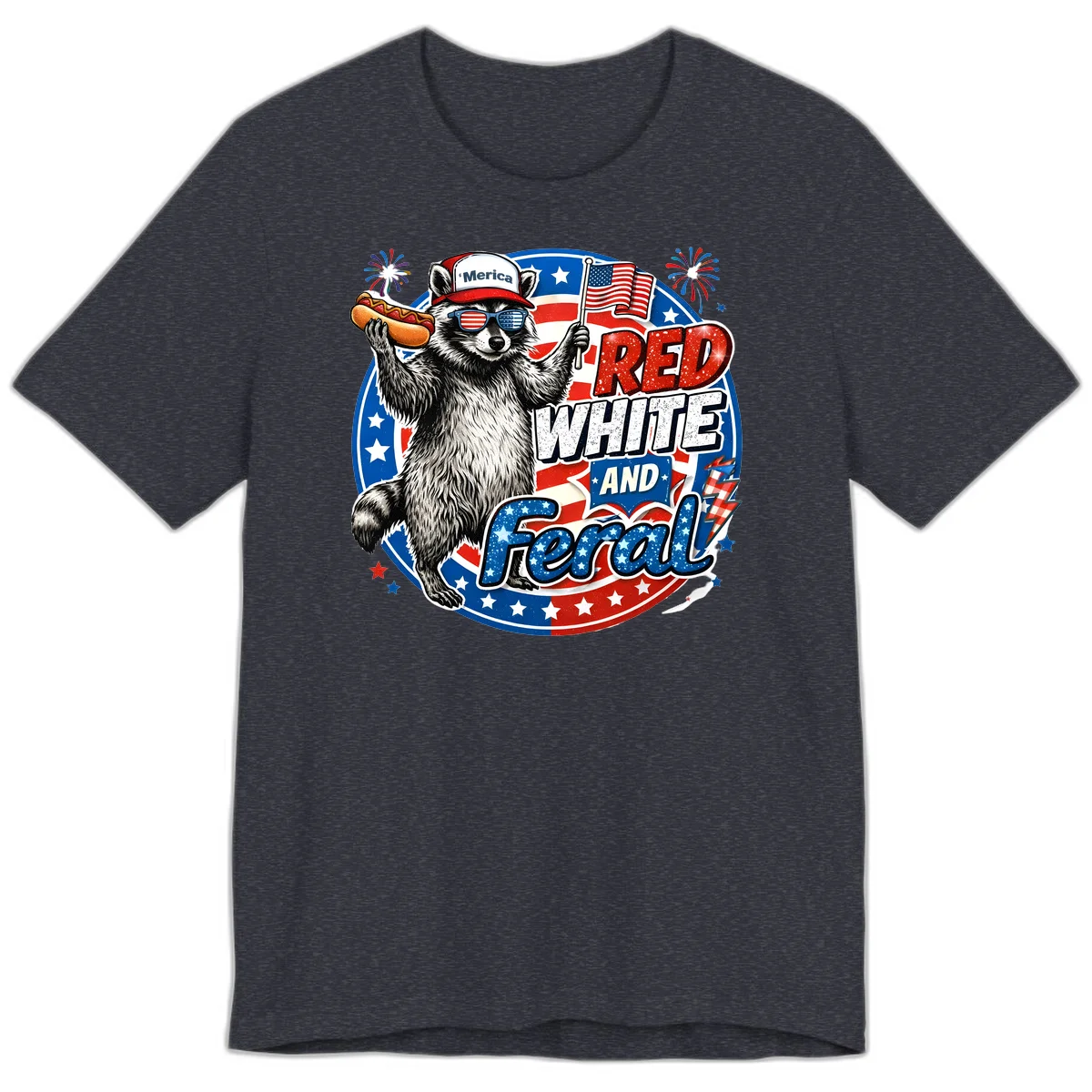 Patriotic Raccoon 'Merica Premium Tee in Heather Navy