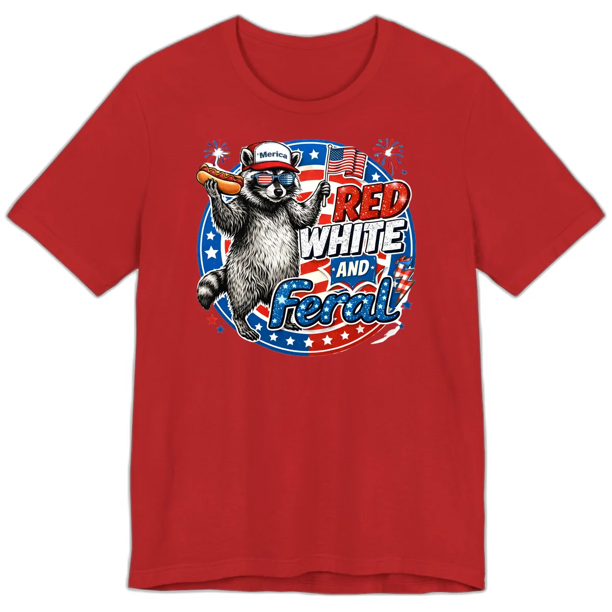 Patriotic Raccoon 'Merica Premium Tee in Red