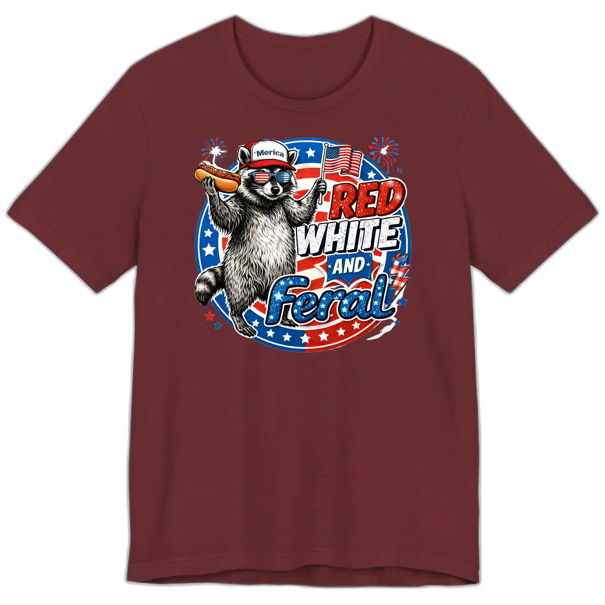 Patriotic Raccoon 'Merica Red White And Feral Design Premium T-Shirt in Heather Cardinal