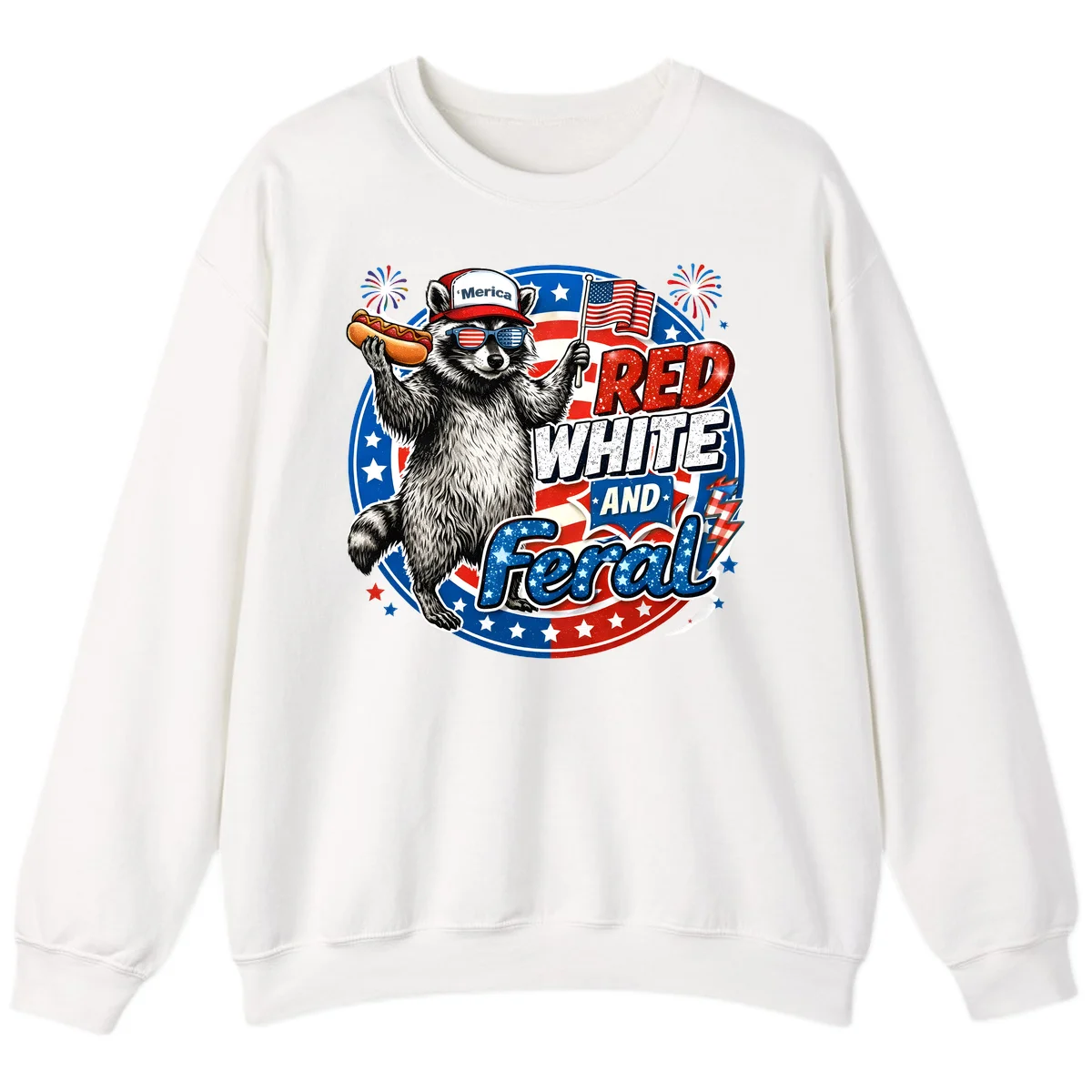 Patriotic Raccoon 'Merica Sweatshirt in White