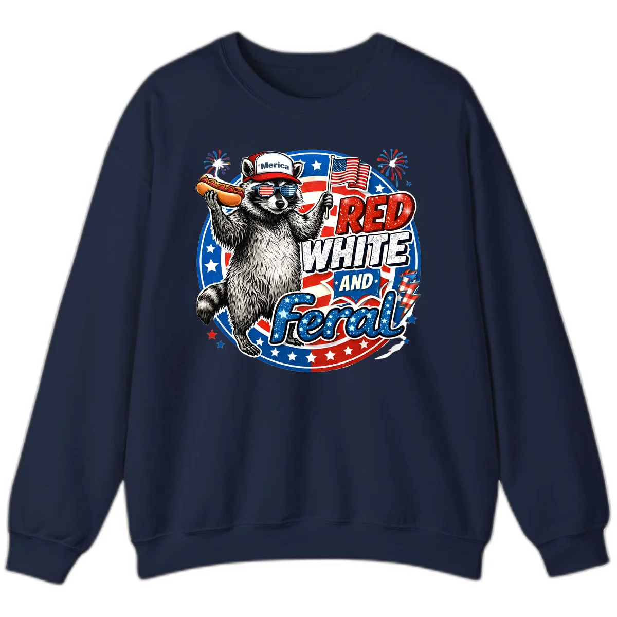Patriotic Raccoon 'Merica Sweatshirt in Navy
