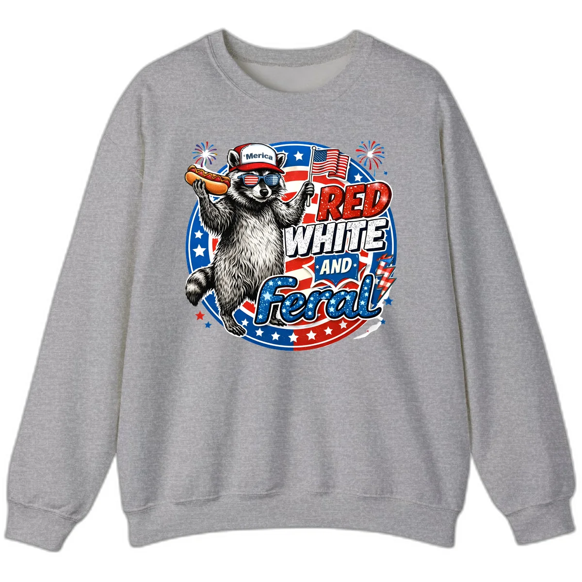 Patriotic Raccoon 'Merica Sweatshirt in Sport Grey