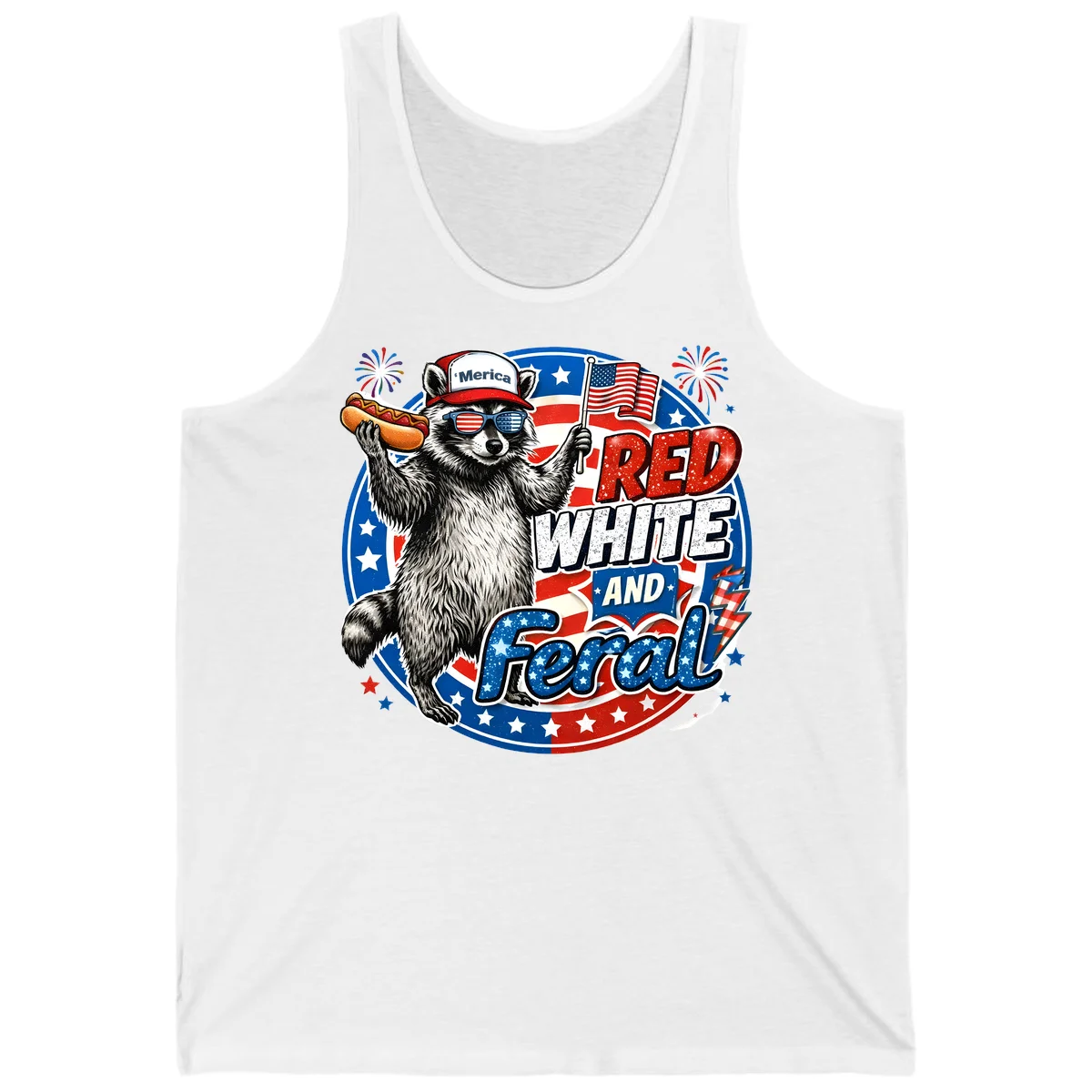 Patriotic Raccoon 'Merica Tank in White