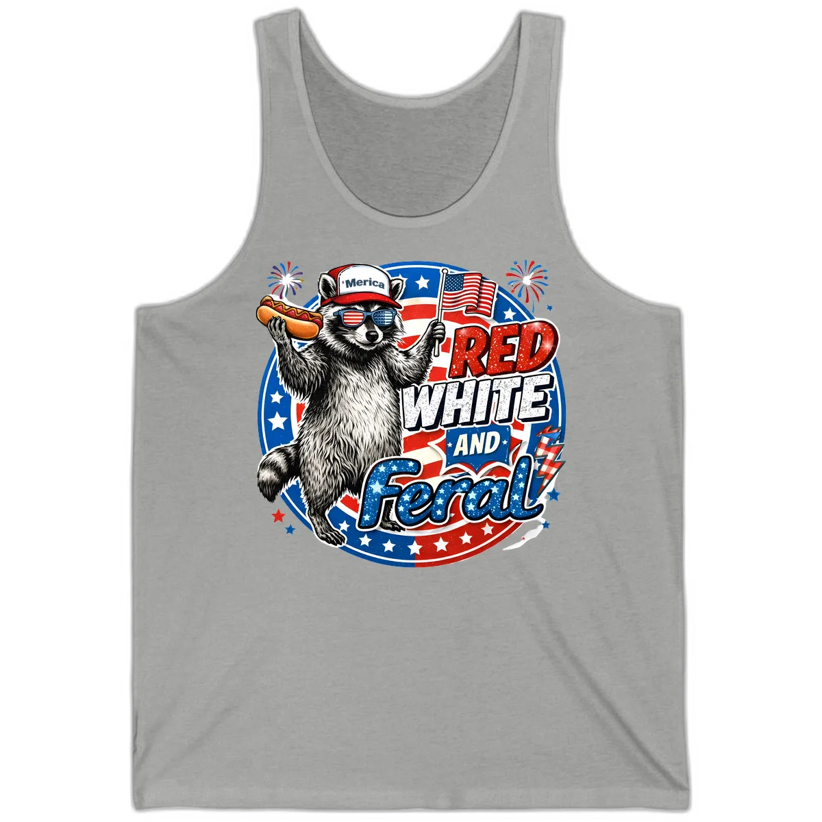 Patriotic Raccoon 'Merica Tank in Athletic Heather