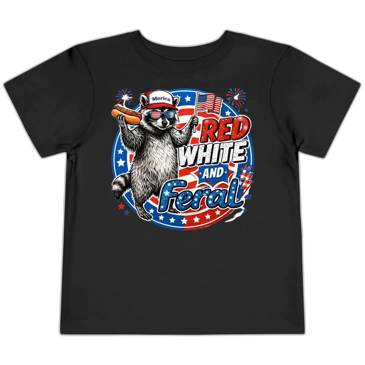 Patriotic Raccoon 'Merica Toddler Tee in Black