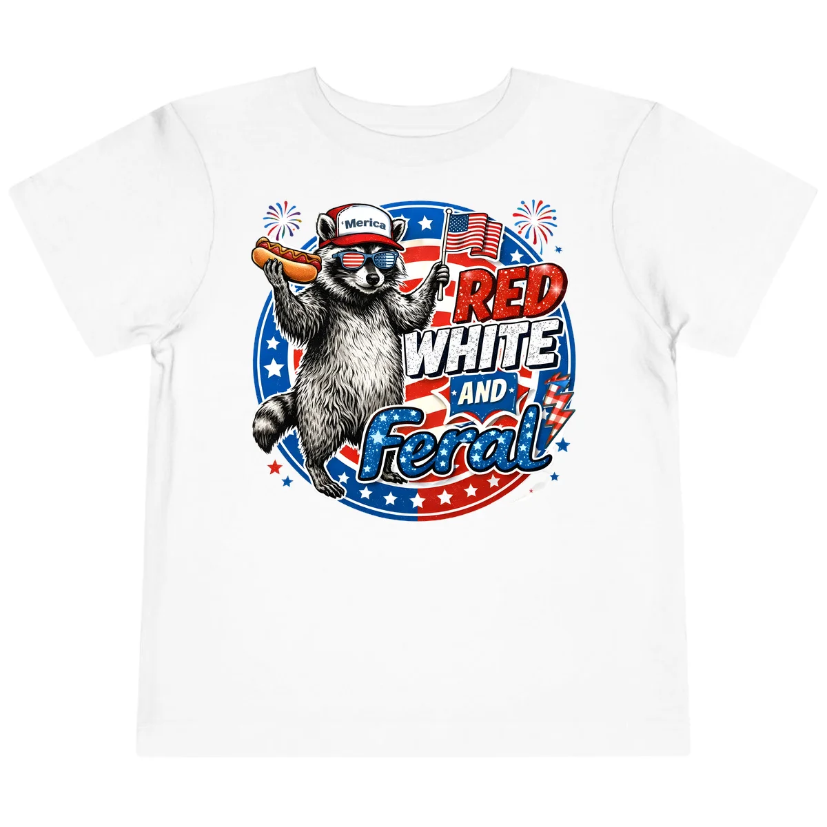 Patriotic Raccoon 'Merica Toddler Tee in White
