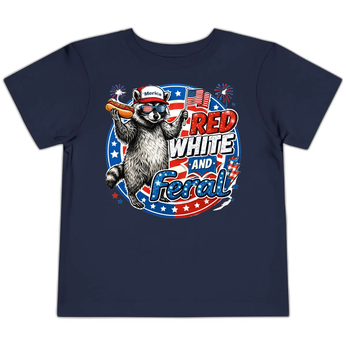 Patriotic Raccoon 'Merica Toddler Tee in Navy