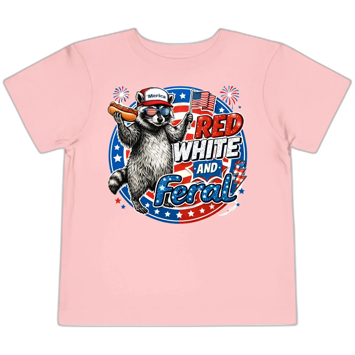 Patriotic Raccoon 'Merica Toddler Tee in Pink