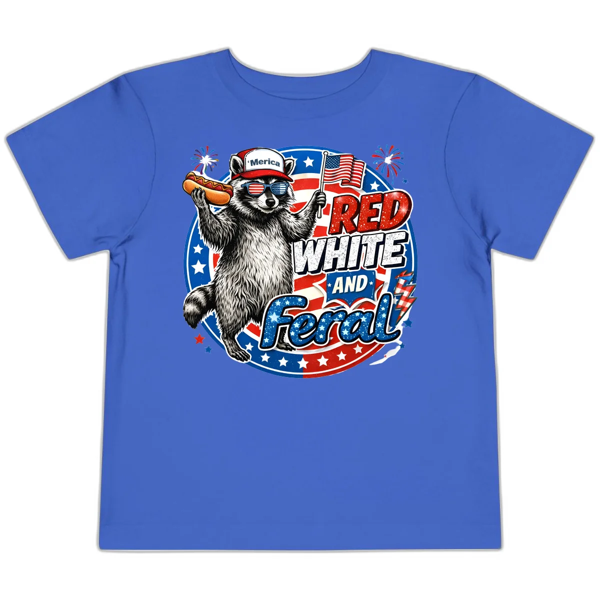 Patriotic Raccoon 'Merica Toddler Tee in True Royal