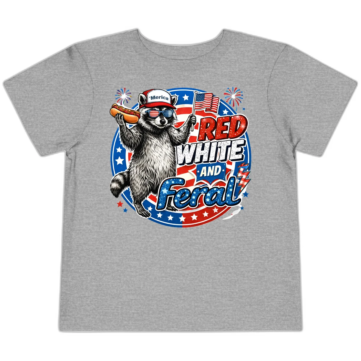 Patriotic Raccoon 'Merica Toddler Tee in Athletic Heather