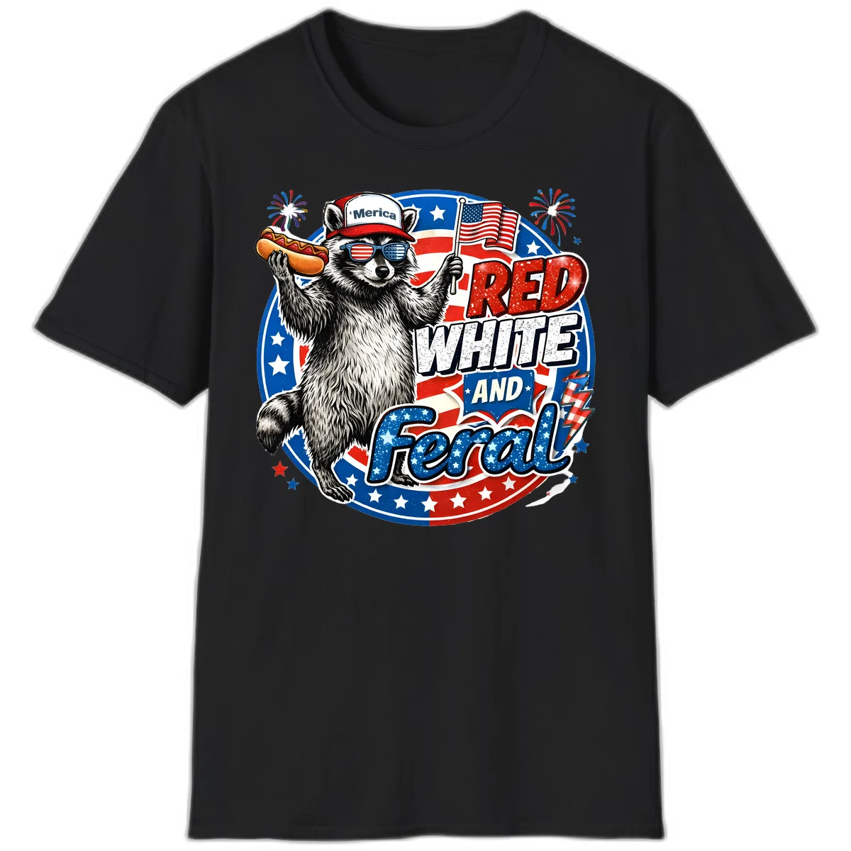 Patriotic Raccoon 'Merica T-Shirt in Black