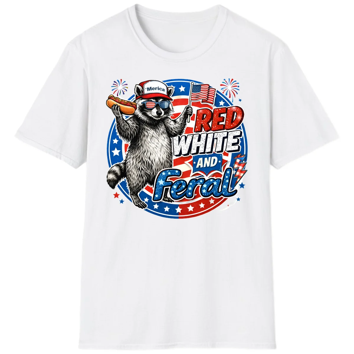 Patriotic Raccoon 'Merica T-Shirt in White