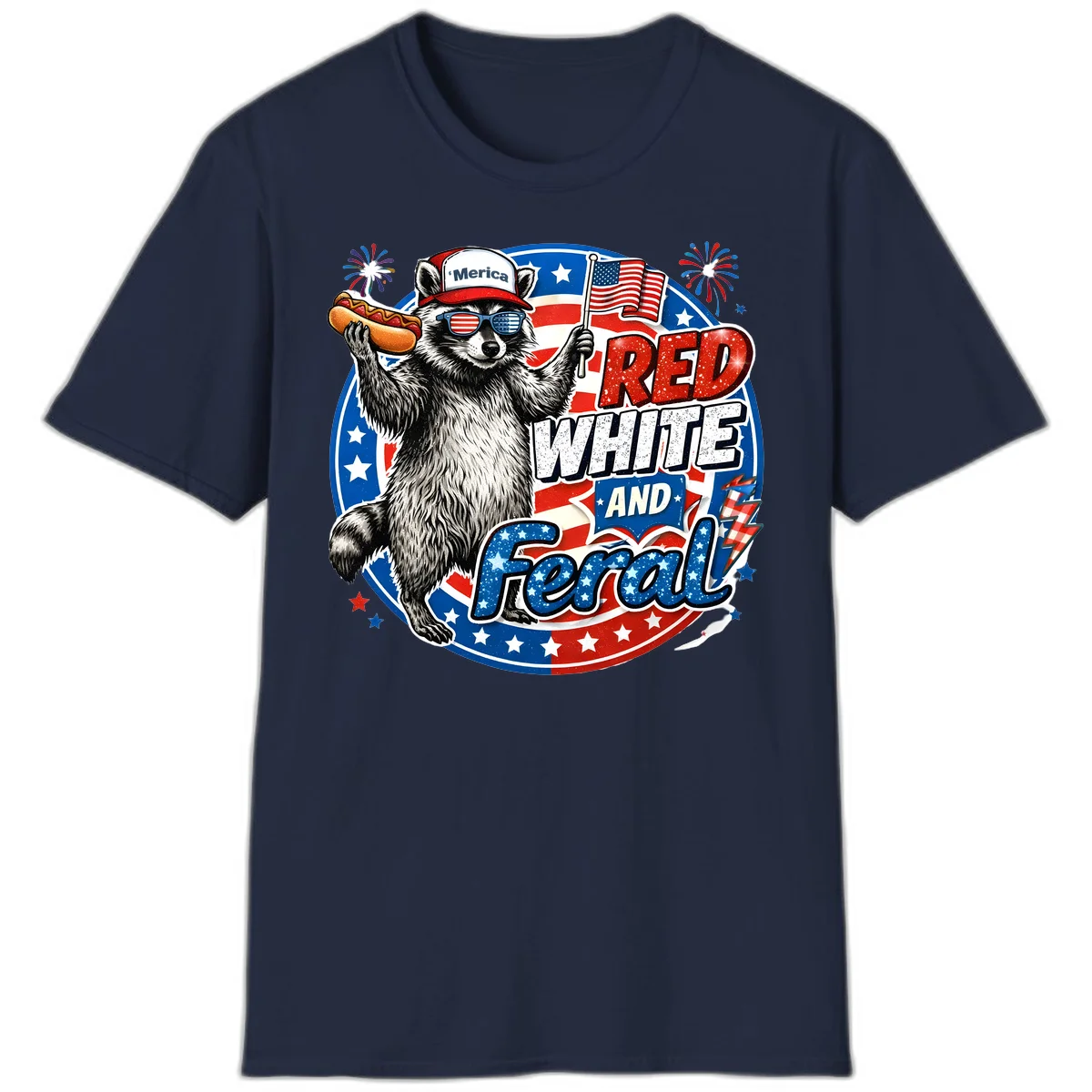 Patriotic Raccoon 'Merica T-Shirt in Navy