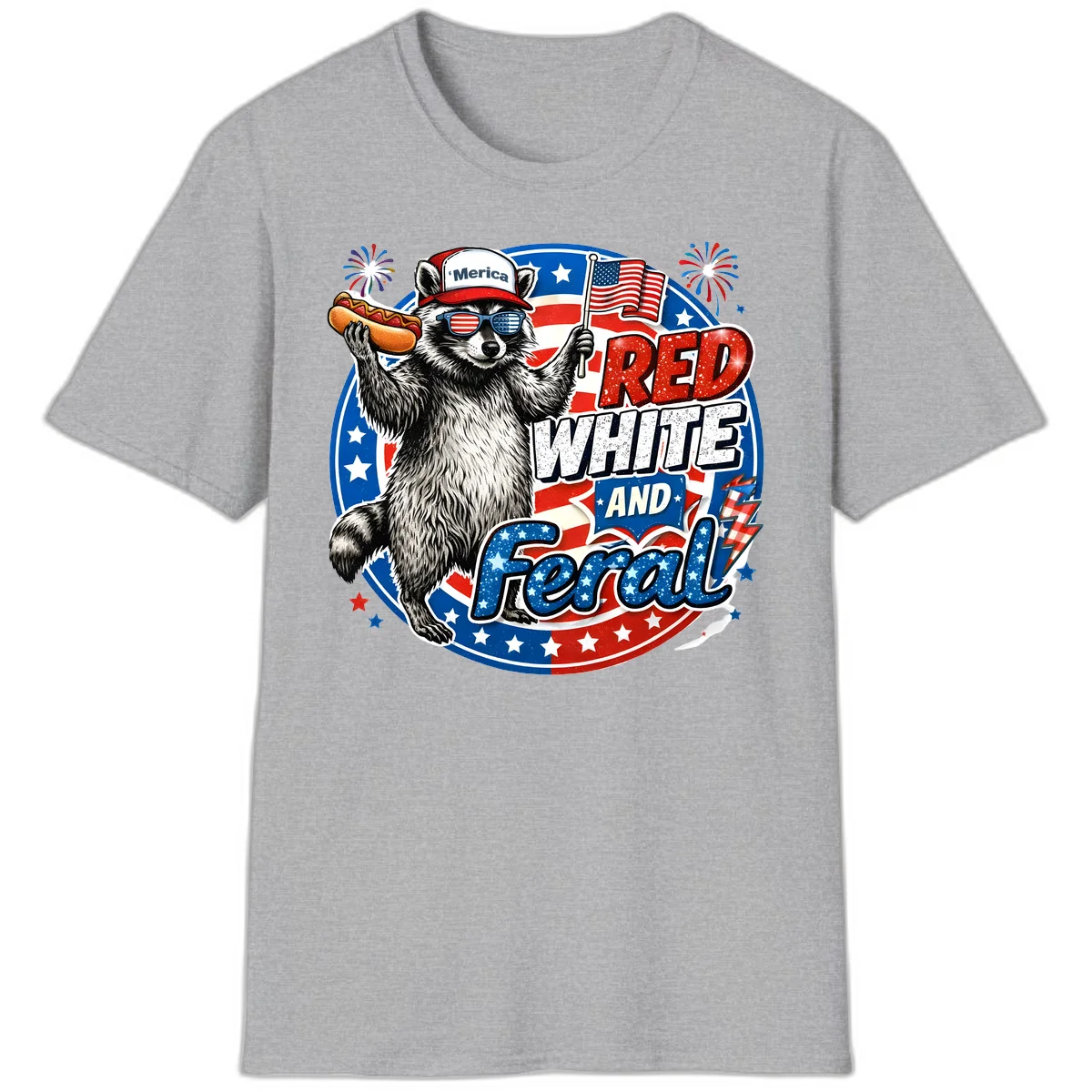 Patriotic Raccoon 'Merica T-Shirt in Sport Grey