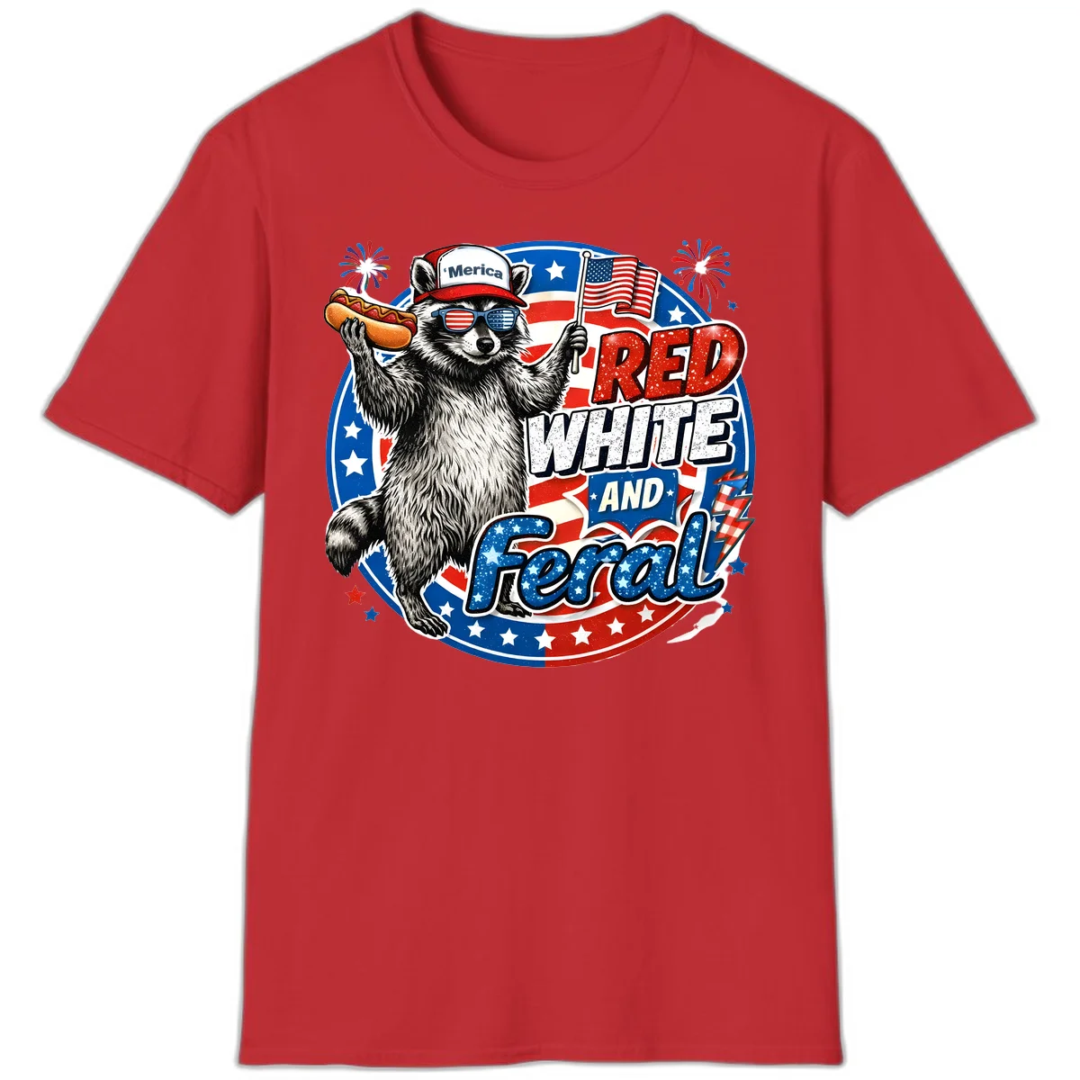 Patriotic Raccoon 'Merica T-Shirt in Red