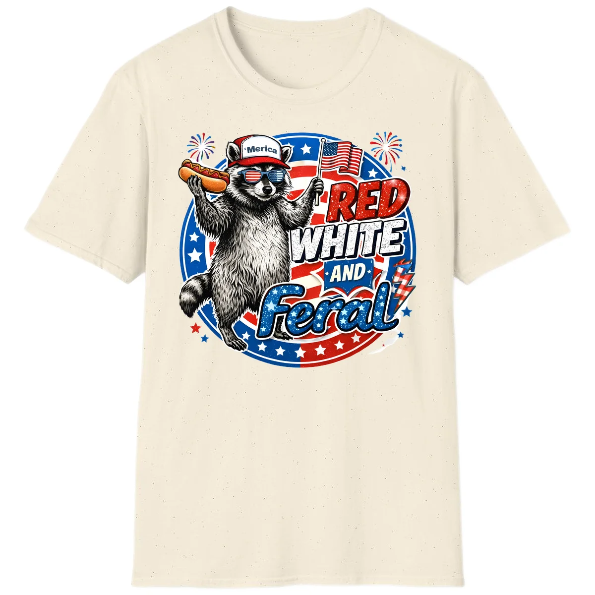 Patriotic Raccoon 'Merica T-Shirt in Natural