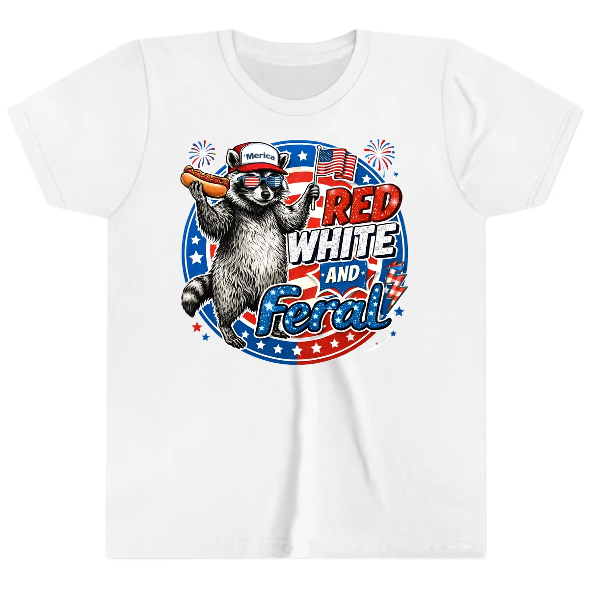 Patriotic Raccoon 'Merica Youth Tee in White