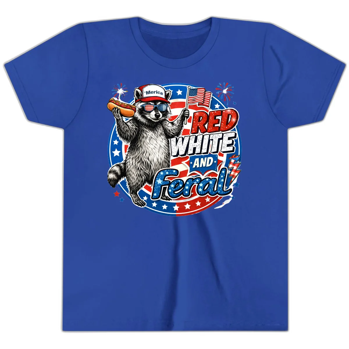Patriotic Raccoon 'Merica Youth Tee in True Royal