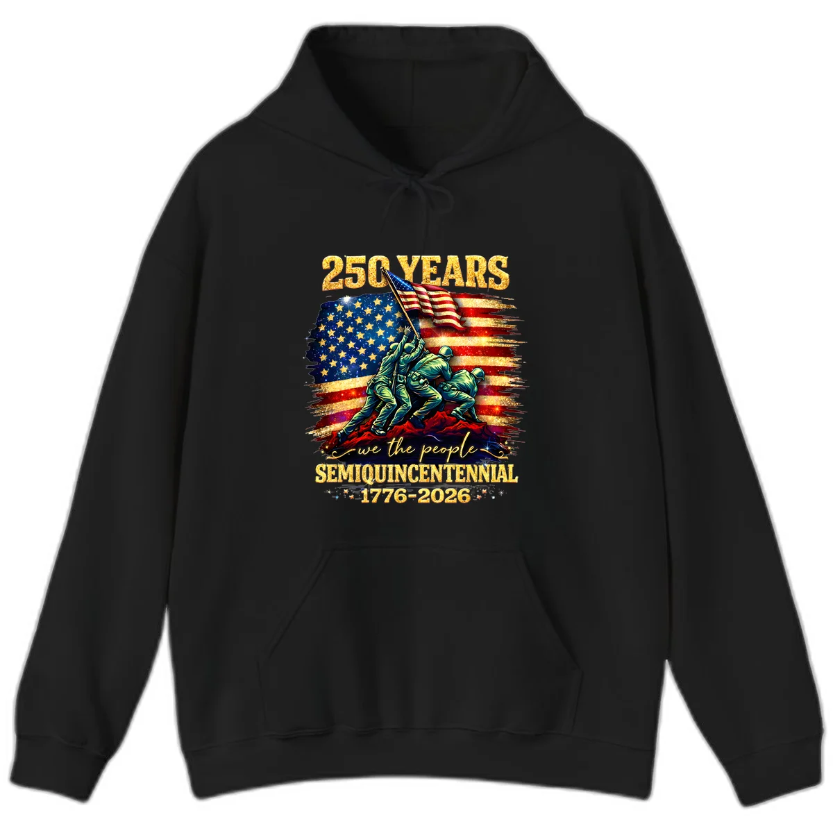 America 250 Years Flag Raising Hoodie in Black