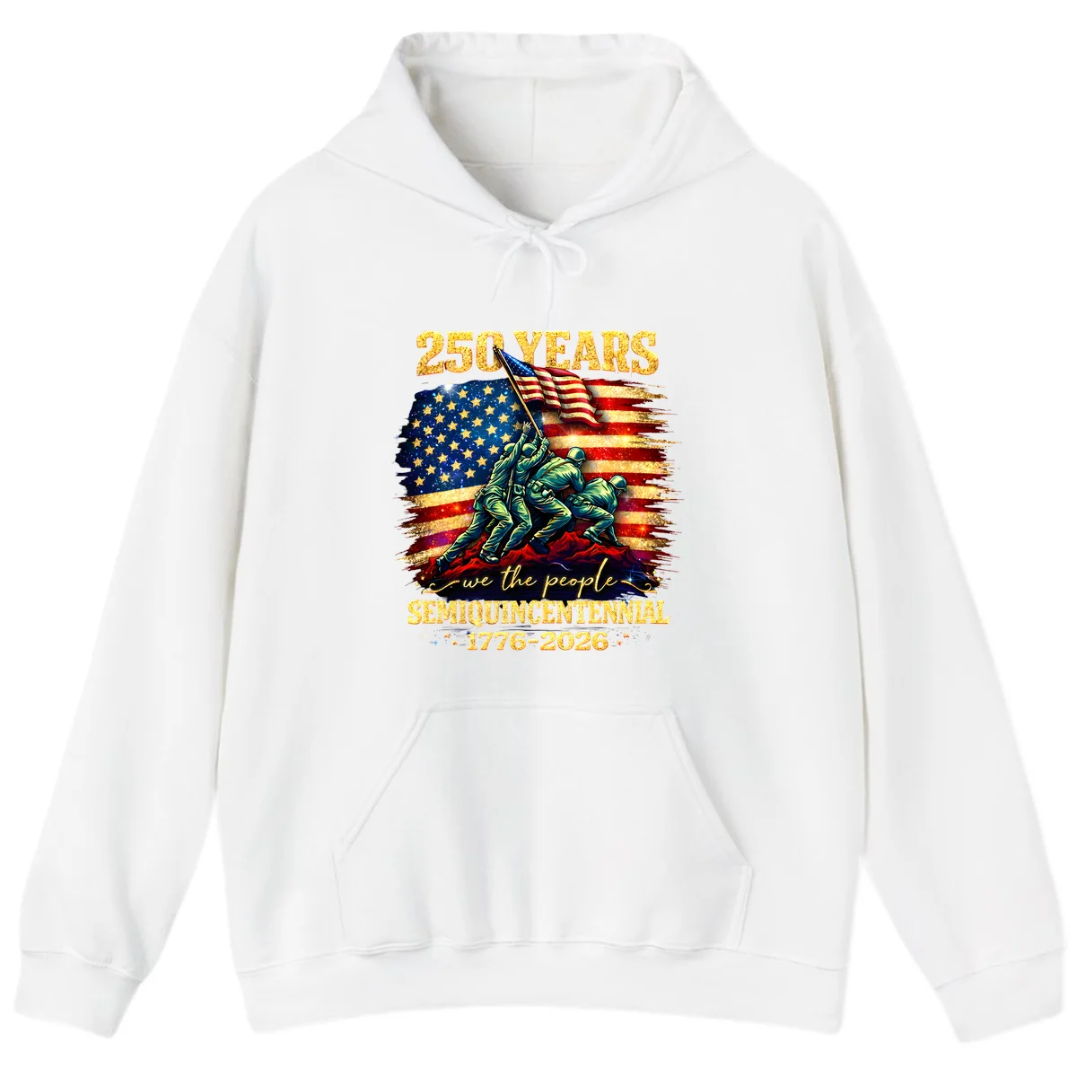 America 250 Years Flag Raising Hoodie in White