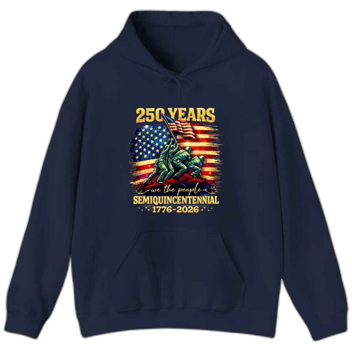 America 250 Years Flag Raising Hoodie in Navy