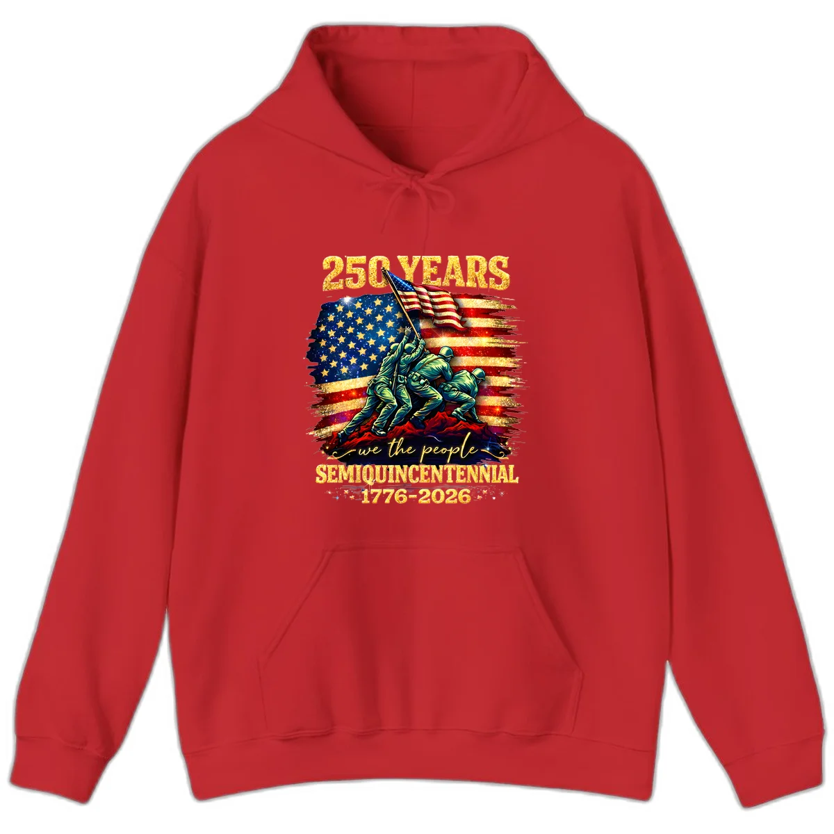 America 250 Years Flag Raising Hoodie in Red