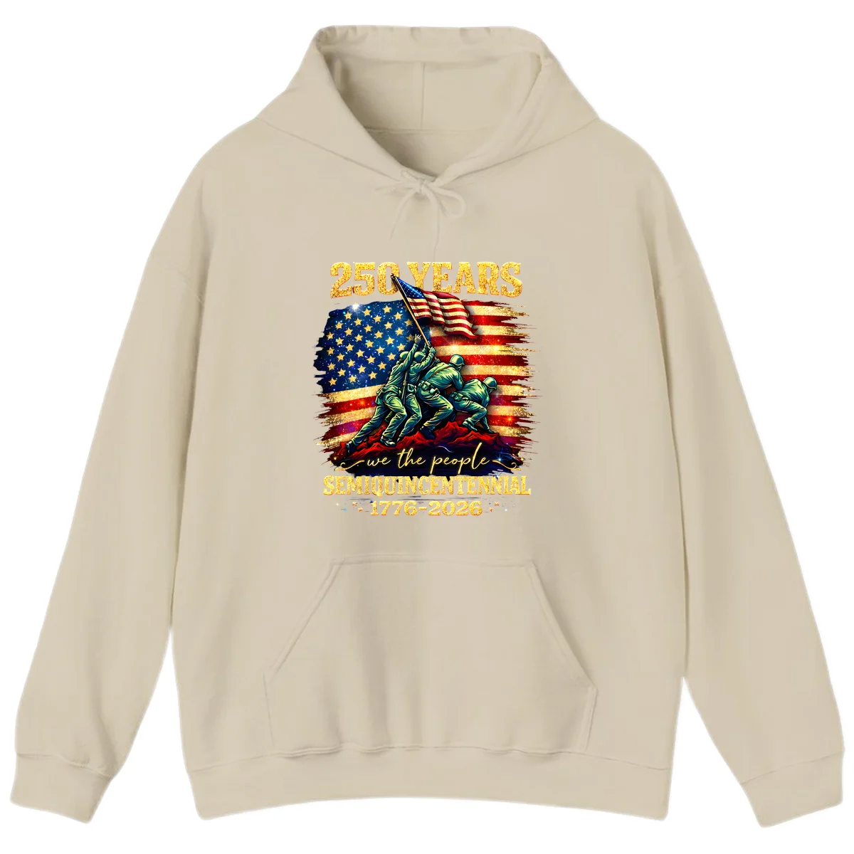 America 250 Years Flag Raising Hoodie in Sand