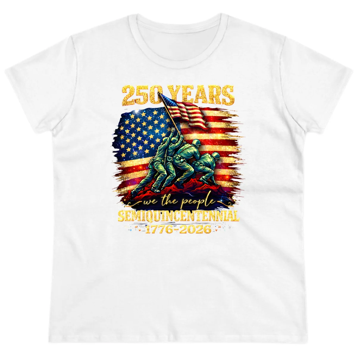 America 250 Years Flag Raising Ladies Tee in White