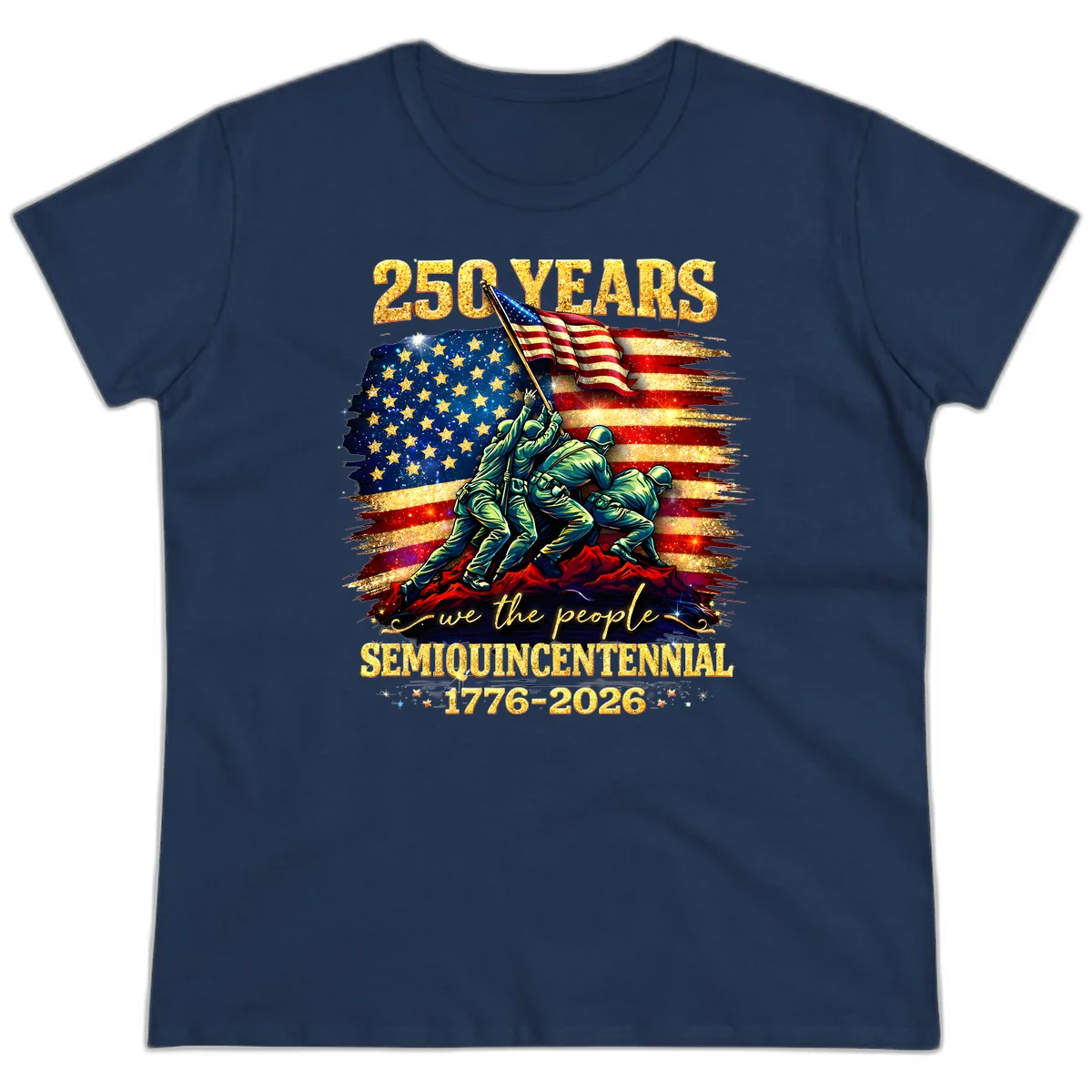 America 250 Years Flag Raising Ladies Tee in Navy