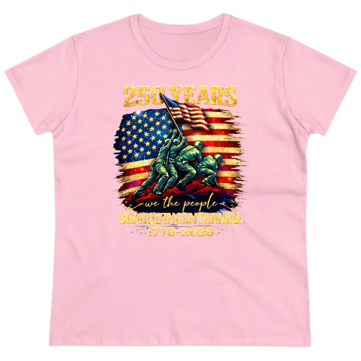 America 250 Years Flag Raising Ladies Tee in Light Pink