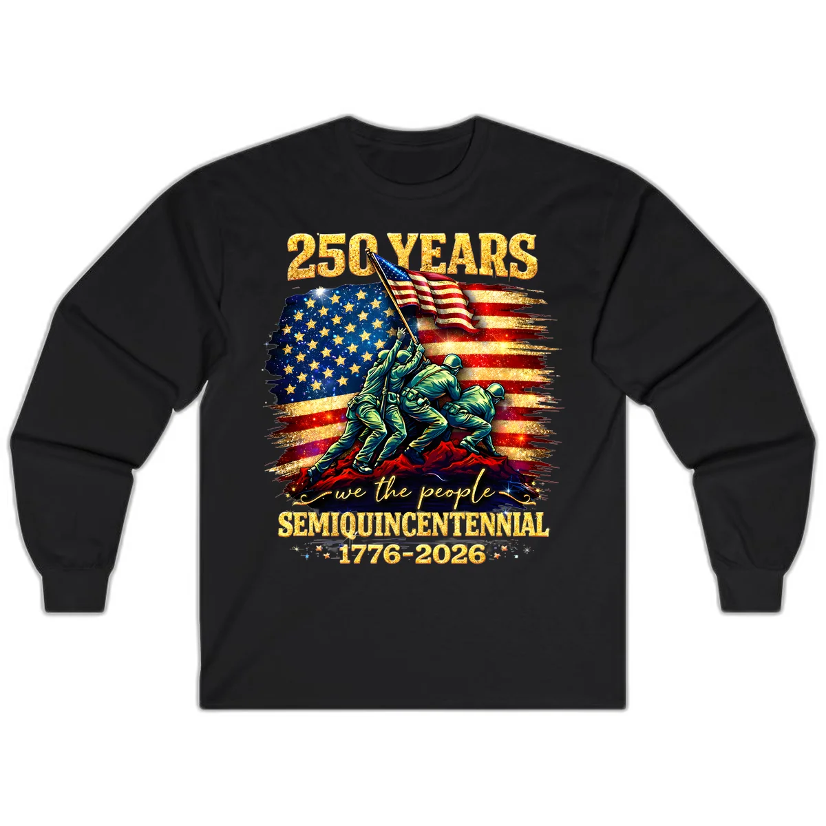 America 250 Years Flag Raising Long Sleeve in Black