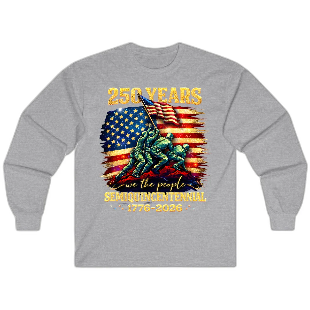 America 250 Years Flag Raising Long Sleeve in Sport Grey