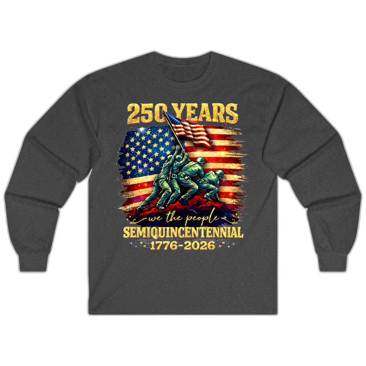 America 250 Years Semiquincentennial Flag Raising Long Sleeve in Dark Heather