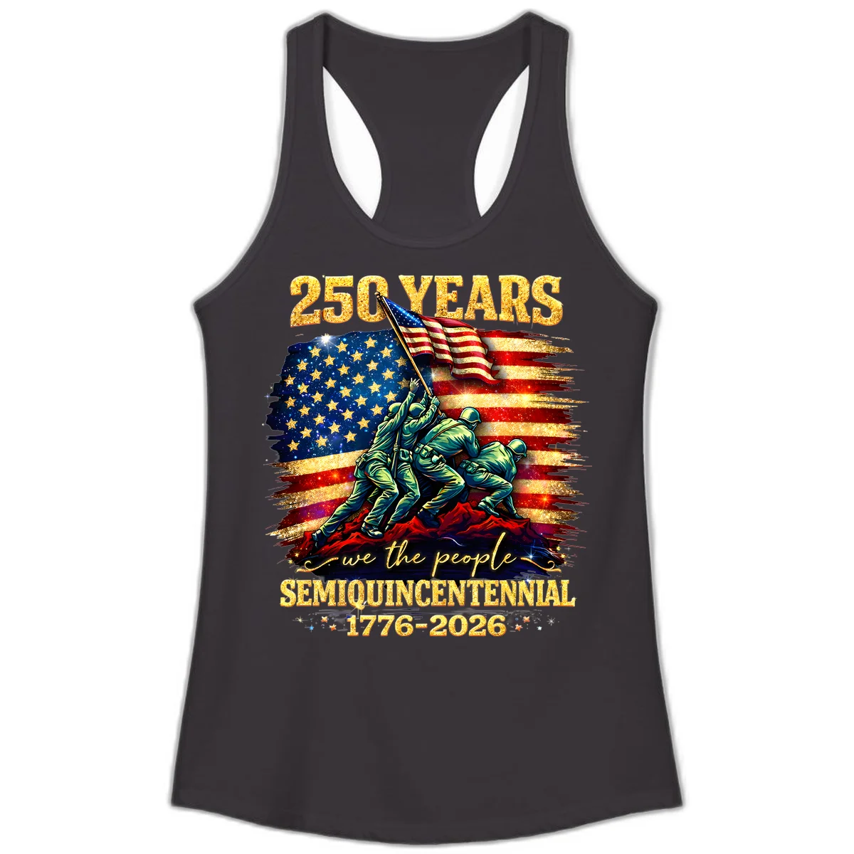 America 250 Years Flag Raising Ladies Tank in Black