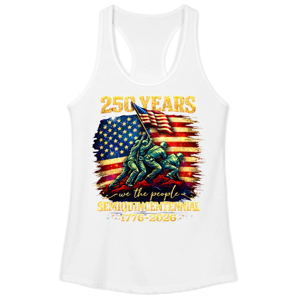 America 250 Years Flag Raising Ladies Tank in White