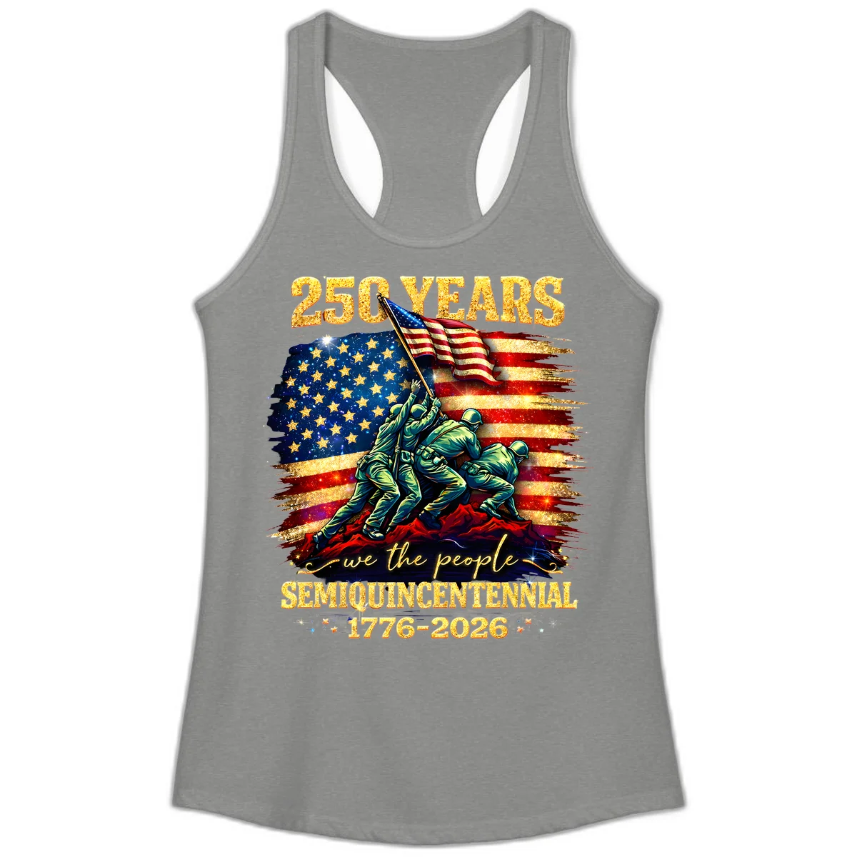 America 250 Years Flag Raising Ladies Tank in Heather Grey