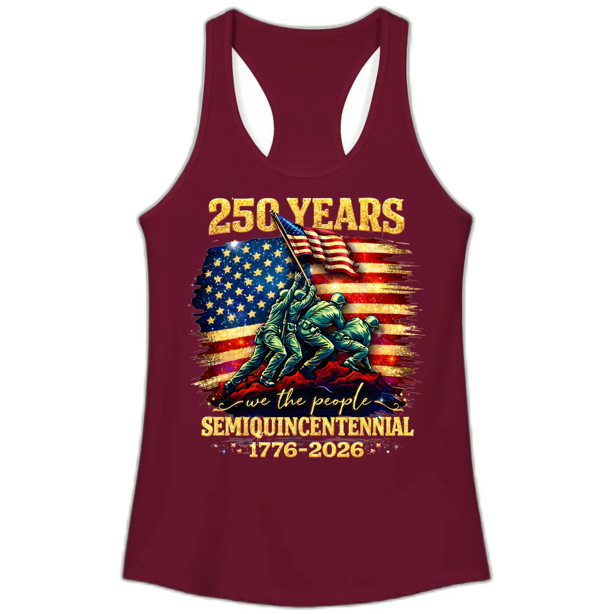 America 250 Years Semiquincentennial Flag Raising Ladies Tank in Solid Cardinal Red