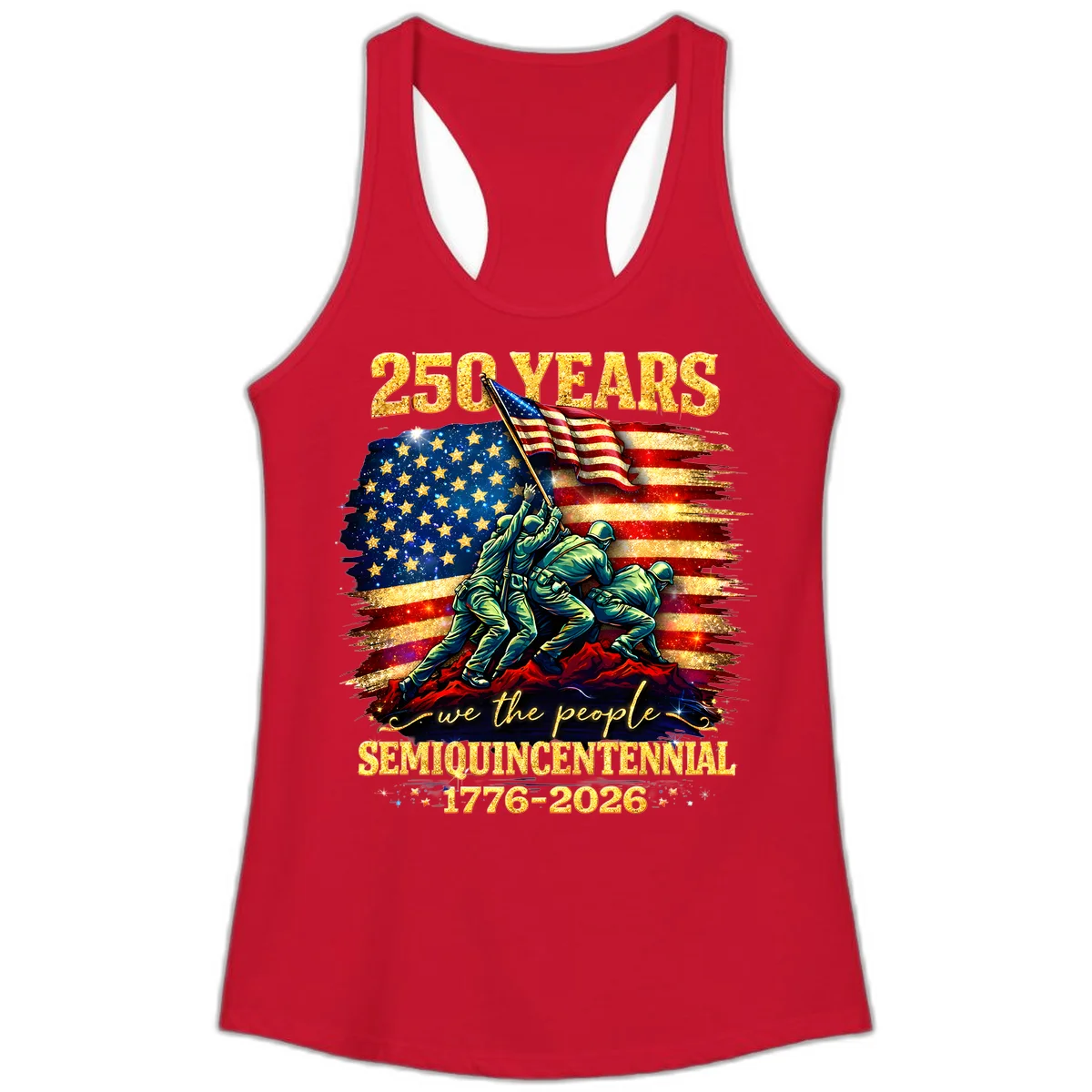 America 250 Years Flag Raising Ladies Tank in Solid Red